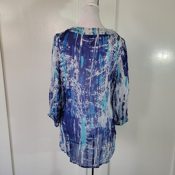Soft Surroundings Size M 100% Silk Seaglass Tides Tunic Top Beaded Sheer Style - Picture 3 of 10